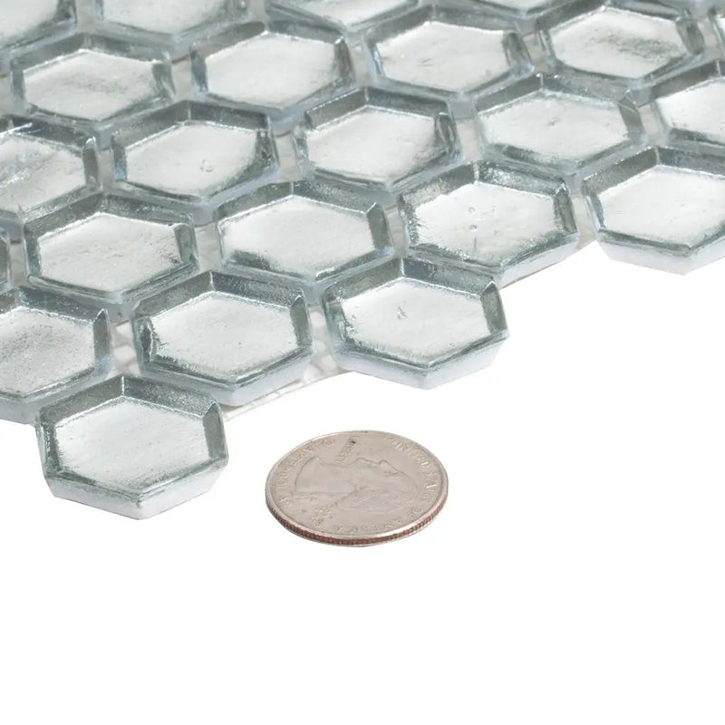 Silver 11x11 Glossy Hexagon Glass Mosaic Tile (10 pack, 8.63 sq ft/case) by Apollo Tile
