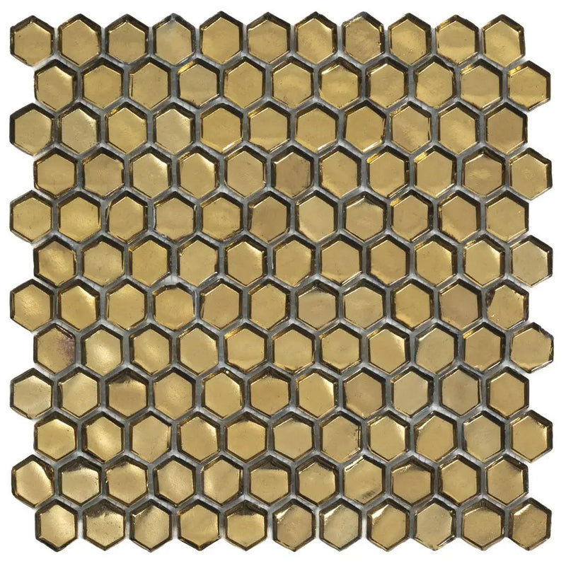 Gold 11x11 Glossy Hexagon Glass Mosaic Tile (10 pack, 8.63 sq ft/case) by Apollo Tile