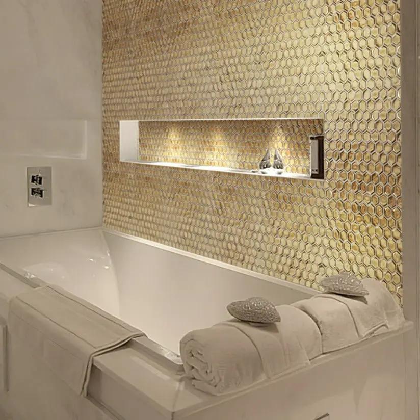 Gold 11x11 Glossy Hexagon Glass Mosaic Tile (10 pack, 8.63 sq ft/case) by Apollo Tile