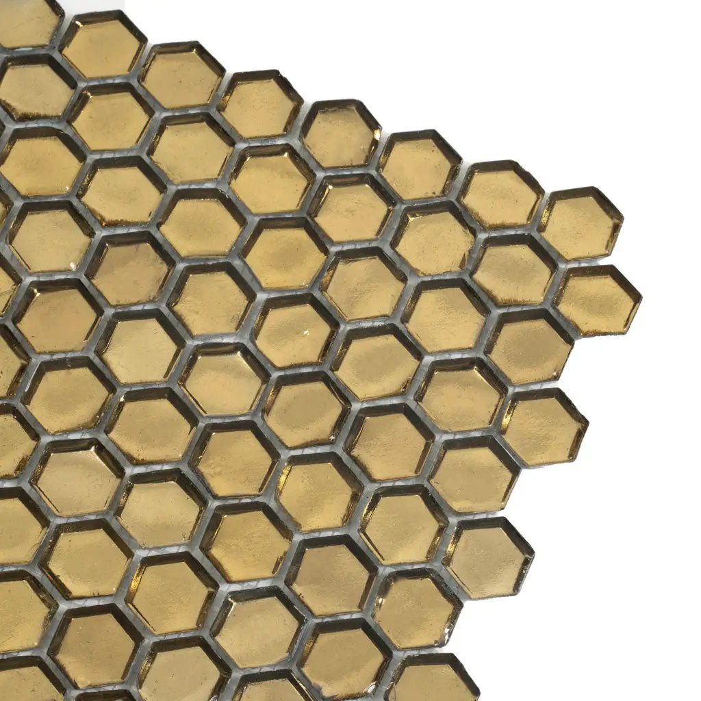 Gold 11x11 Glossy Hexagon Glass Mosaic Tile (10 pack, 8.63 sq ft/case) by Apollo Tile