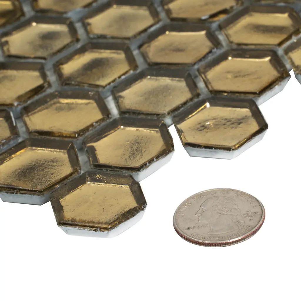 Gold 11x11 Glossy Hexagon Glass Mosaic Tile (10 pack, 8.63 sq ft/case) by Apollo Tile