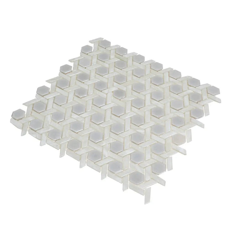 Cotton White 12x12 Glossy Hexagon Glass Mosaic Tile (10 pack, 9.67 sq ft/case) by Apollo Tile