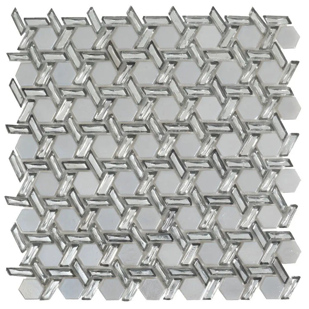 Silver 12x12 Glossy Hexagon Glass Mosaic Tile (10 pack, 9.67 sq ft/case) by Apollo Tile
