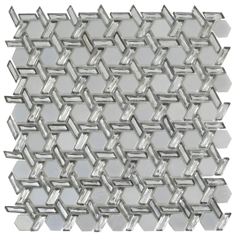 Silver 12x12 Glossy Hexagon Glass Mosaic Tile (10 pack, 9.67 sq ft/case) by Apollo Tile