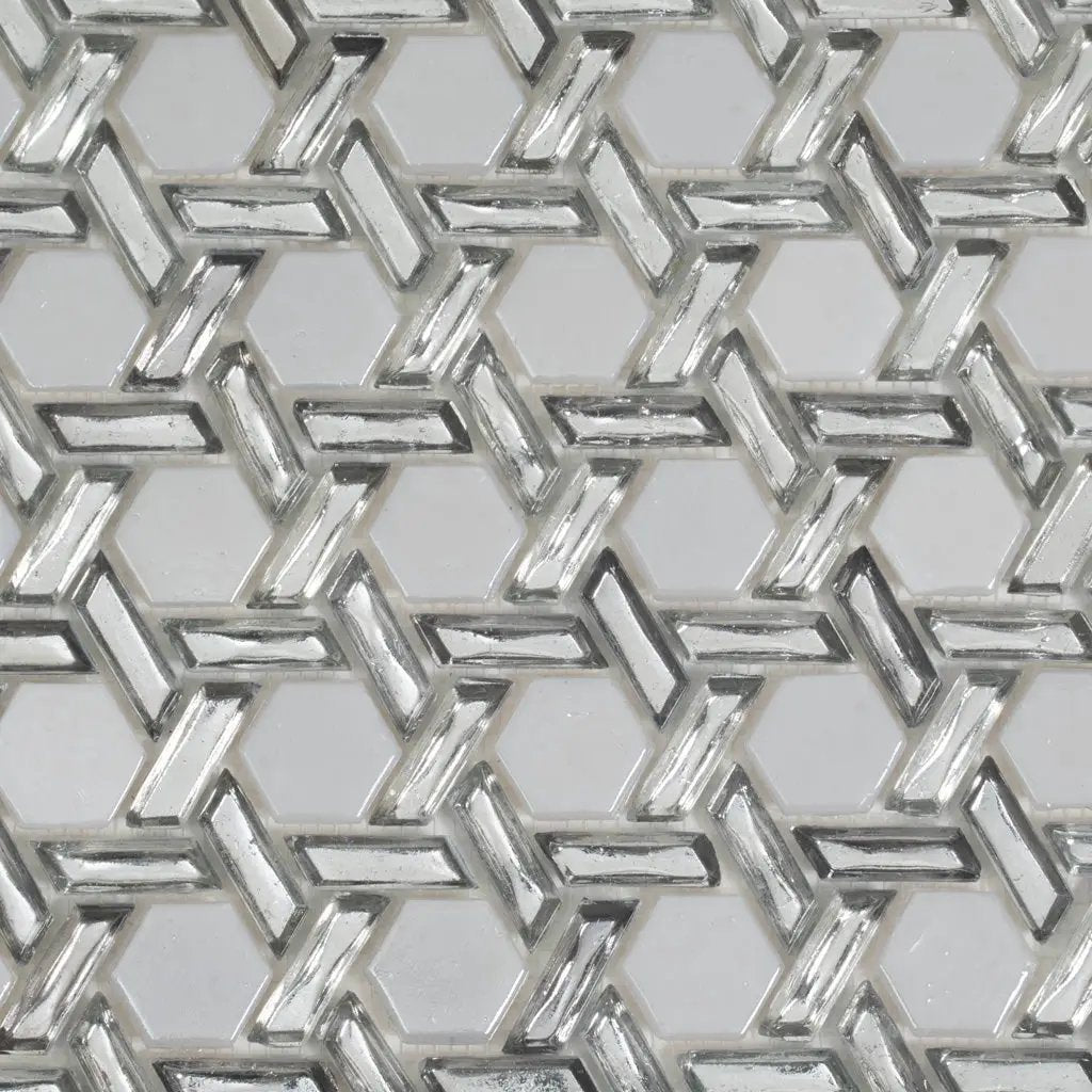 Silver 12x12 Glossy Hexagon Glass Mosaic Tile (10 pack, 9.67 sq ft/case) by Apollo Tile