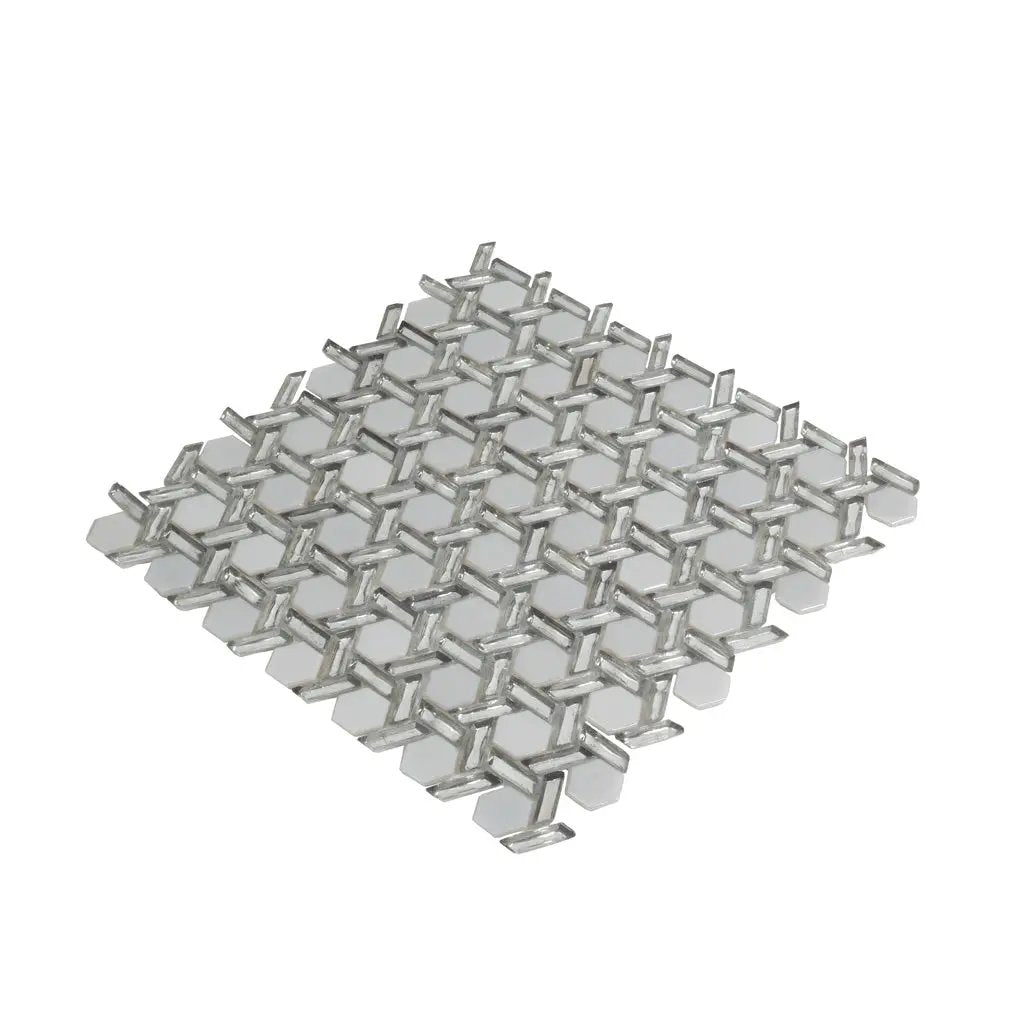 Silver 12x12 Glossy Hexagon Glass Mosaic Tile (10 pack, 9.67 sq ft/case) by Apollo Tile