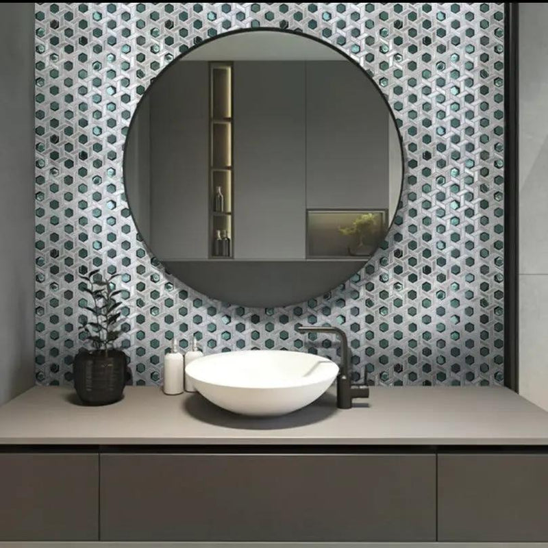 Teal Green 12x12 Glossy Hexagon Glass Mosaic Tile (10 pack, 9.67 sq ft/case) by Apollo Tile