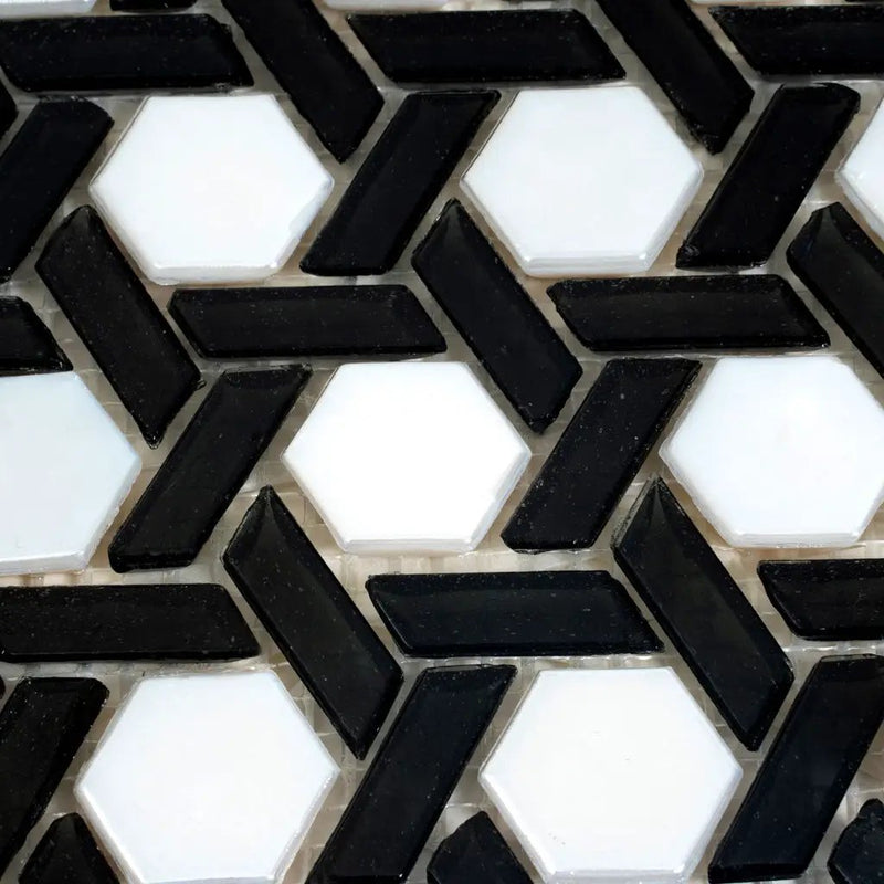 Black 12x12 Glossy Hexagon Glass Mosaic Tile (10 pack, 9.67 sq ft/case) by Apollo Tile