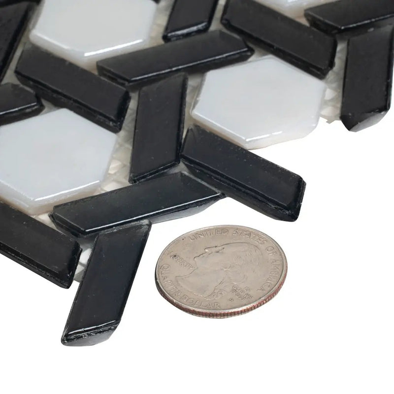 Black 12x12 Glossy Hexagon Glass Mosaic Tile (10 pack, 9.67 sq ft/case) by Apollo Tile