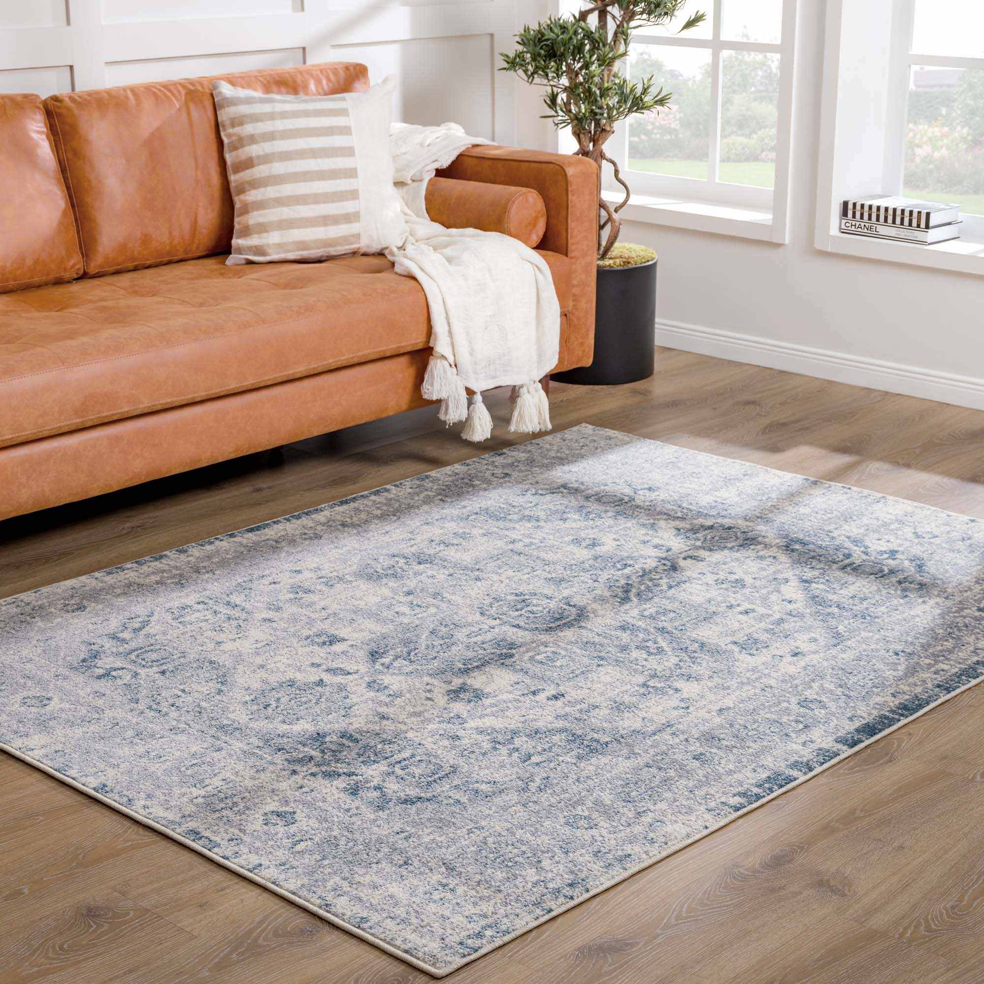 Peeta Gray Blue Medallion Area Rug by Hauteloom