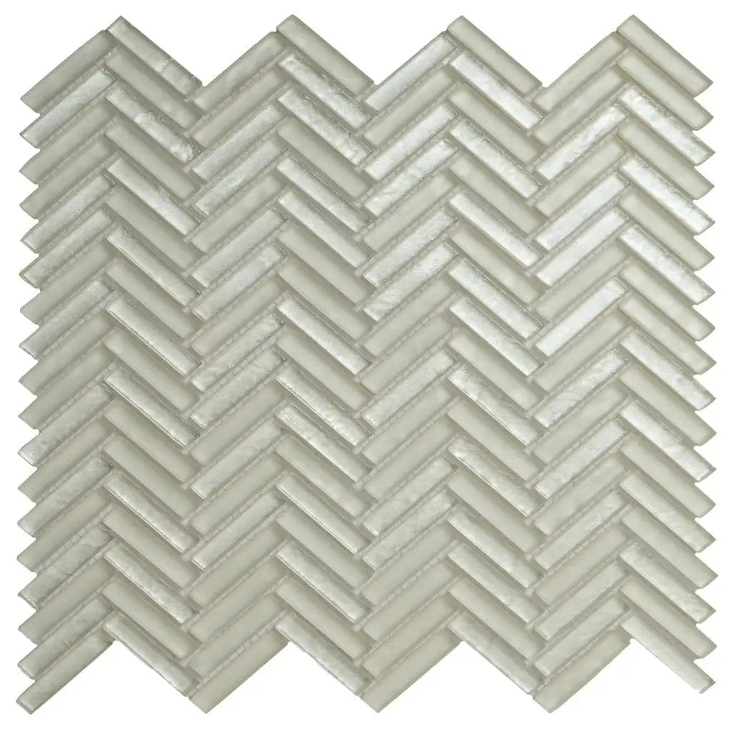 White 12x12 Glossy Matte Herringbone Glass Mosaic Tile (5 pack, 4.83 sq ft/case) by Apollo Tile