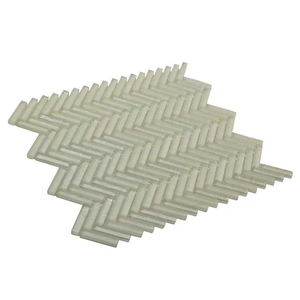 White 12x12 Glossy Matte Herringbone Glass Mosaic Tile (5 pack, 4.83 sq ft/case)