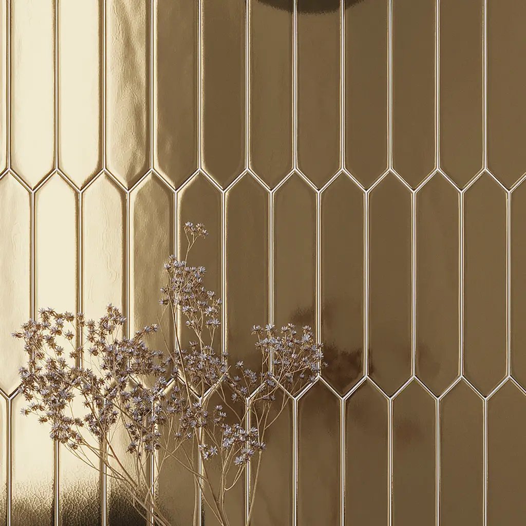 Gold 2x10 Glossy Picket Ceramic Tile (44 pack, 5.38 sq ft/case) by Apollo Tile