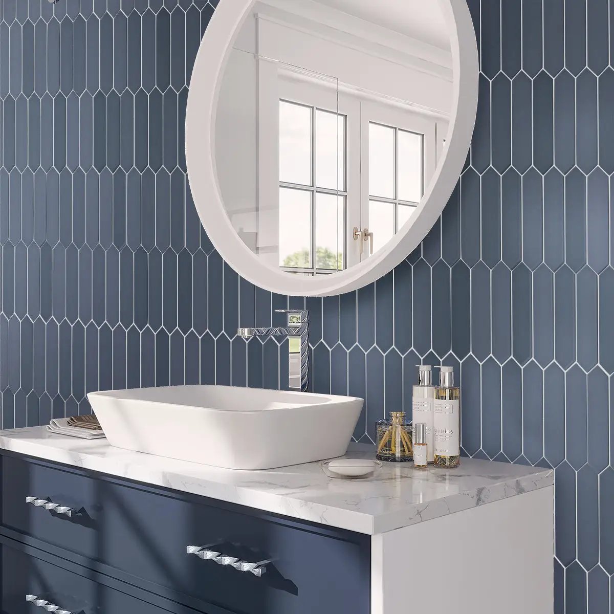 Blue 2x10 Matte Picket Ceramic Tile (44 pack, 5.38 sq ft/case) by Apollo Tile
