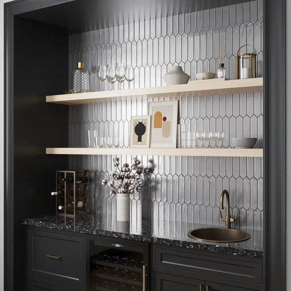 Metallic Silver 2x10 Glossy Picket Ceramic Tile (44 pack, 5.38 sq ft/case), photo 2 of 9