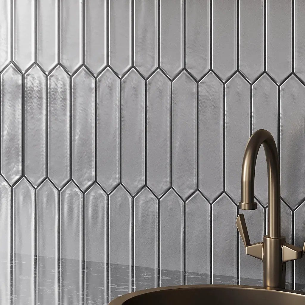 Metallic Silver 2x10 Glossy Picket Ceramic Tile (44 pack, 5.38 sq ft/case) by Apollo Tile