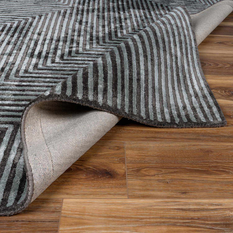 Quartz Patterned Sheen Gray/Green Viscose Rug by Boutique Rugs