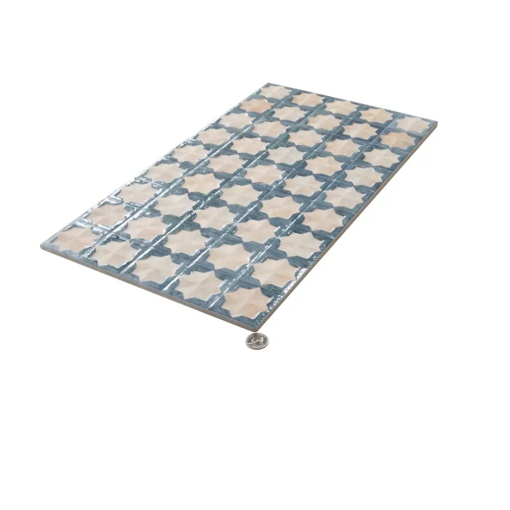 Stone Blue Beige 12x22 Matte Glossy Rectangle with Star Details Porcelain Large Format Tile (7 pack, 13.03 sq ft/case) by Apollo Tile