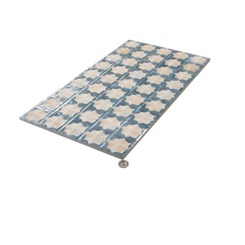 Stone Blue Beige 12x22 Matte Glossy Rectangle with Star Details Porcelain Large Format Tile (7 pack, 13.03 sq ft/case) by Apollo Tile
