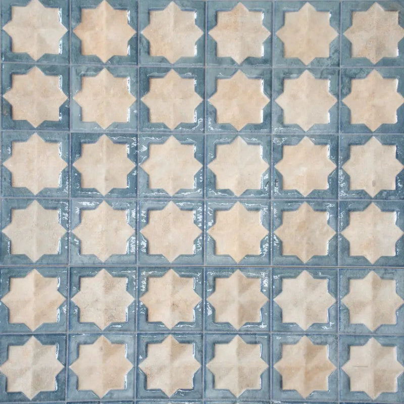 Stone Blue Beige 12x22 Matte Glossy Rectangle with Star Details Porcelain Large Format Tile (7 pack, 13.03 sq ft/case) by Apollo Tile