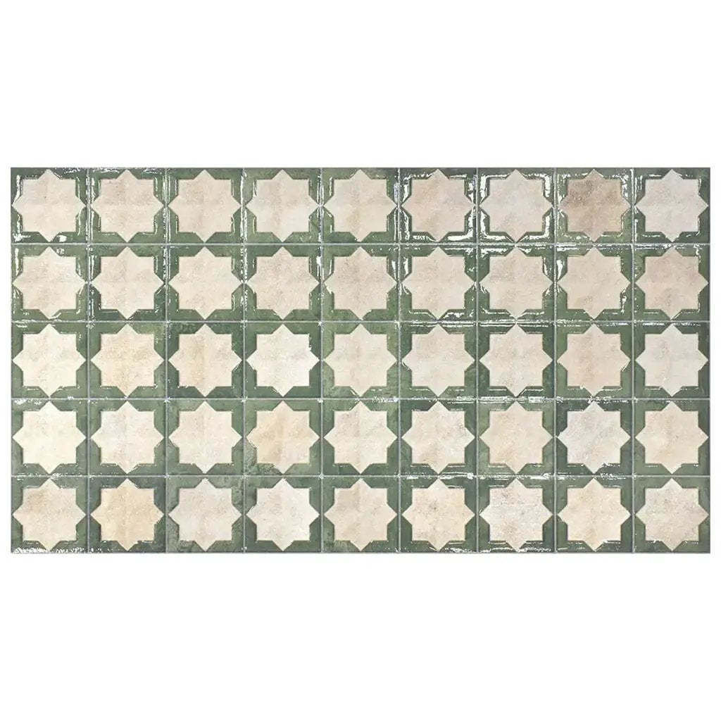 Russian Green Beige 12x22 Matte Glossy Rectangle with Star Details Porcelain Large Format Tile (7 pack, 13.03 sq ft/case) by Apollo Tile
