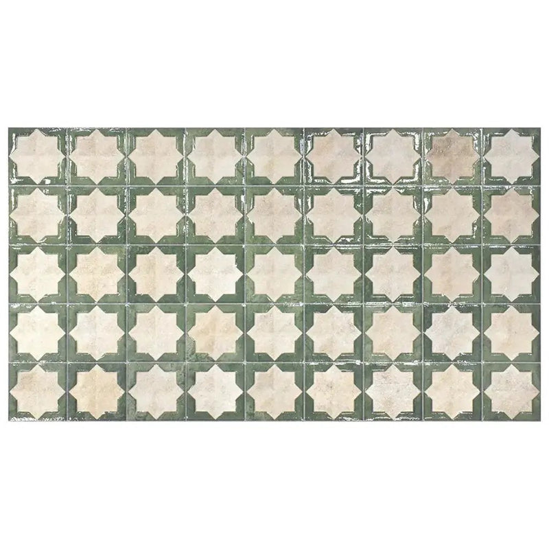 Russian Green Beige 12x22 Matte Glossy Rectangle with Star Details Porcelain Large Format Tile (7 pack, 13.03 sq ft/case) by Apollo Tile