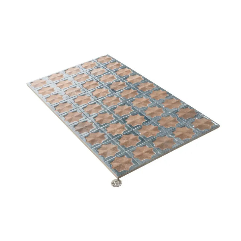 Stone Blue Nude Beige 12x22 Matte Glossy Rectangle with Star Details Porcelain Large Format Tile (7 pack, 13.03 sq ft/case) by Apollo Tile