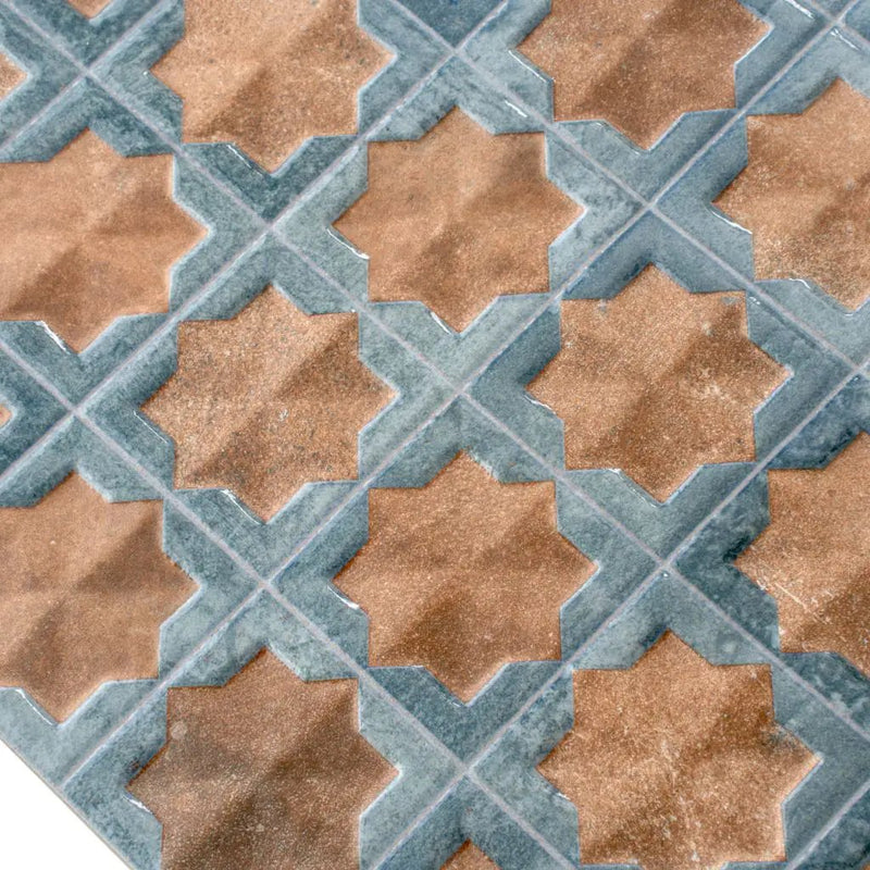 Stone Blue Nude Beige 12x22 Matte Glossy Rectangle with Star Details Porcelain Large Format Tile (7 pack, 13.03 sq ft/case) by Apollo Tile