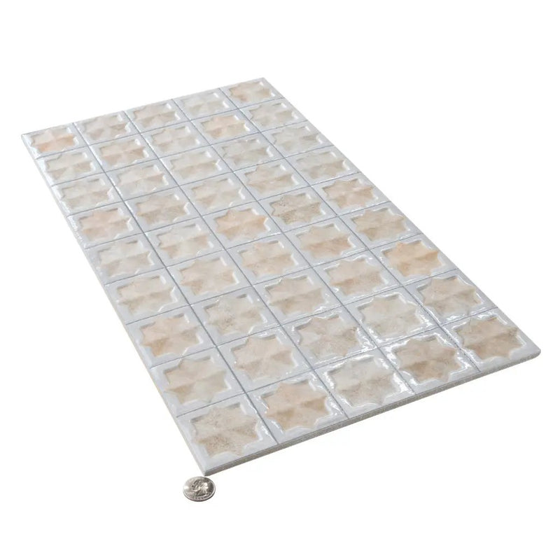 Ice White Beige 12x22 Matte Glossy Rectangle with Star Details Porcelain Large Format Tile (7 pack, 13.03 sq ft/case) by Apollo Tile