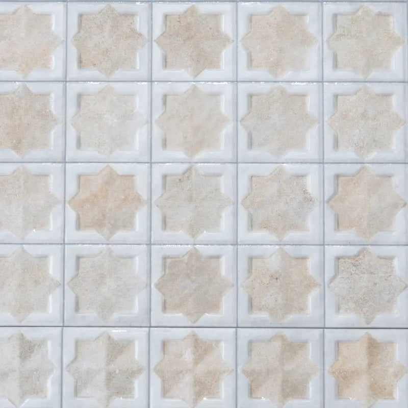 Ice White Beige 12x22 Matte Glossy Rectangle with Star Details Porcelain Large Format Tile (7 pack, 13.03 sq ft/case) by Apollo Tile