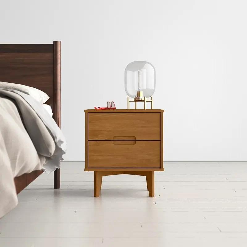 FarmHouse 2 Drawer Solid Wood Nightstand Medium Brown by HomePacific