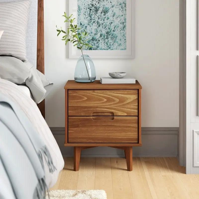 FarmHouse 2 Drawer Solid Wood Nightstand Medium Brown by HomePacific