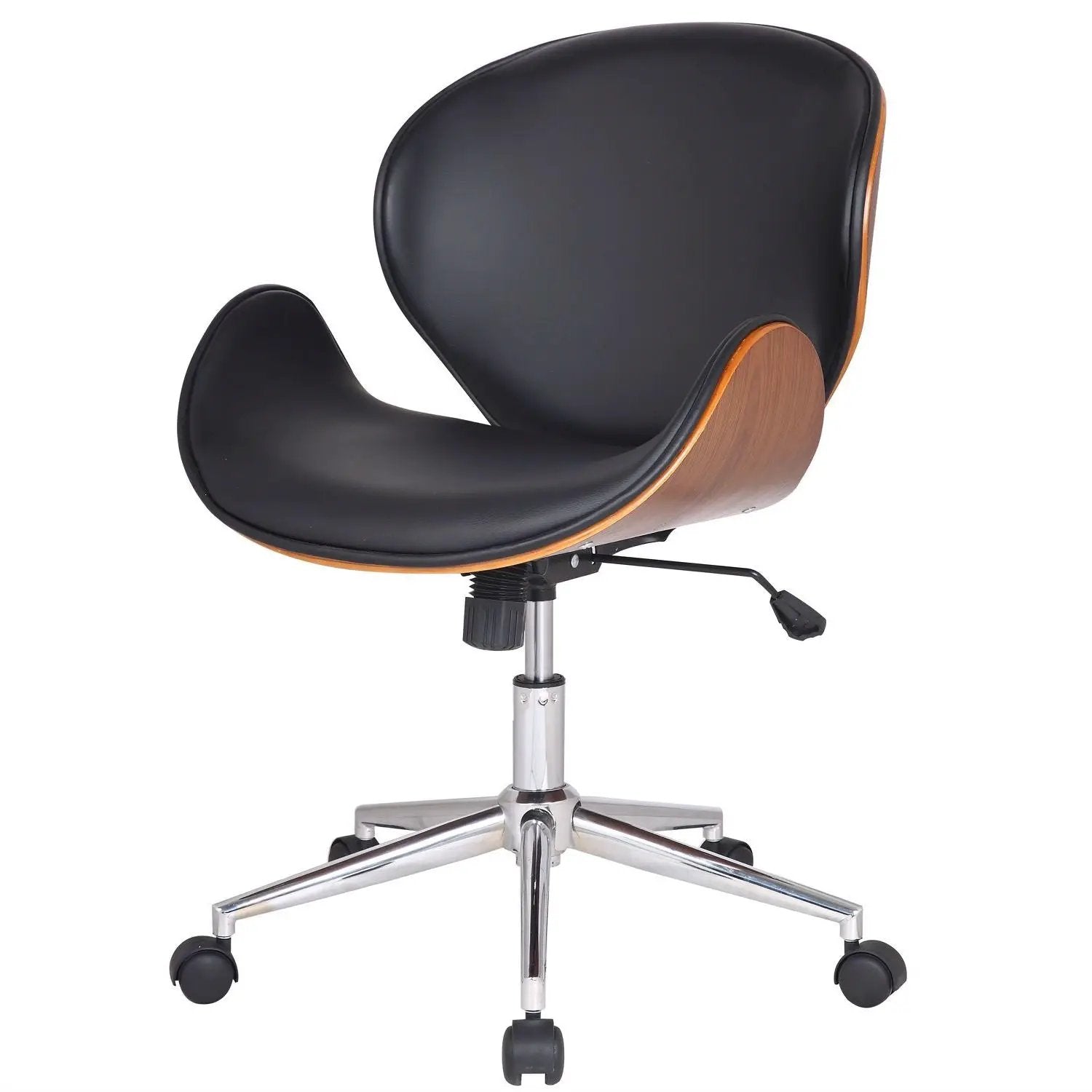 Modern Classic Walnut / Black Faux Leather Office Chair with Curved Seat by HomePacific