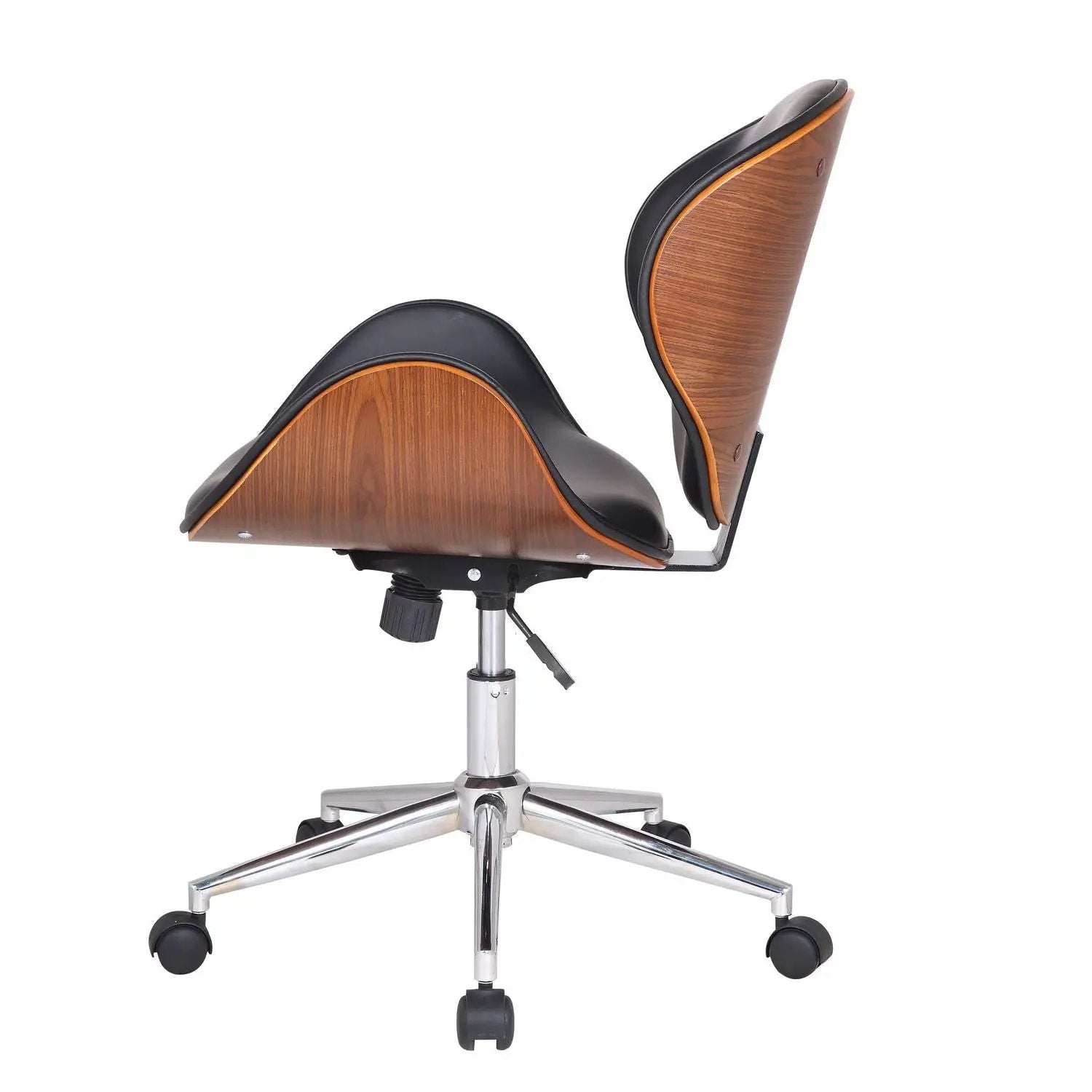 Modern Classic Walnut / Black Faux Leather Office Chair with Curved Seat by HomePacific