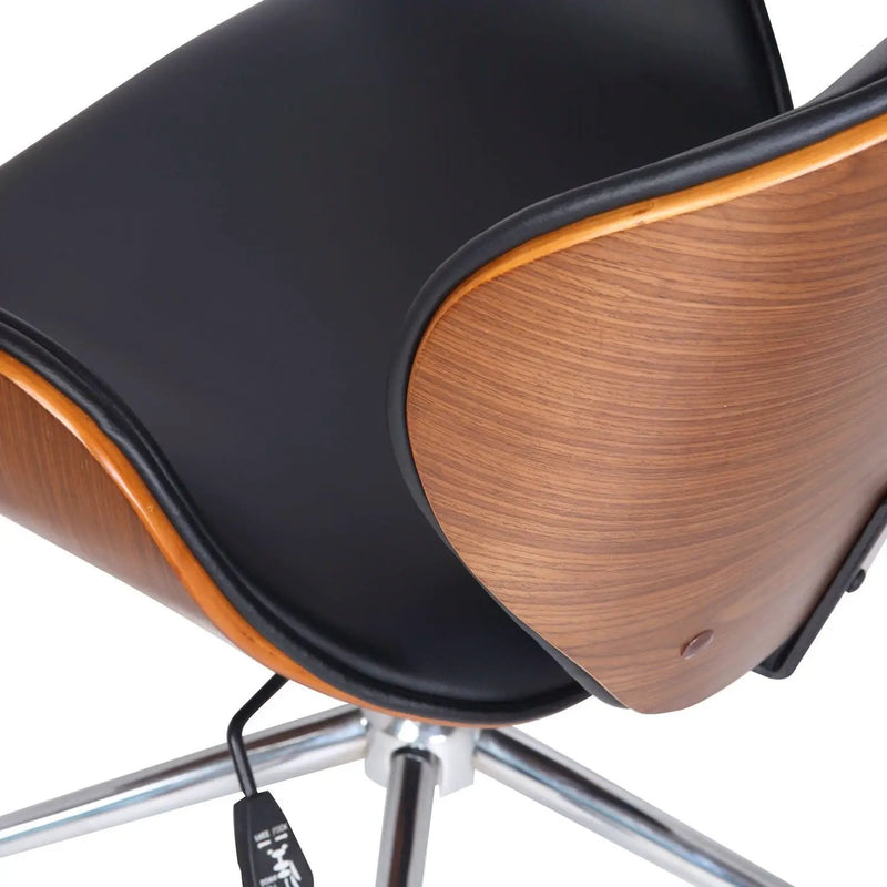 Modern Classic Walnut / Black Faux Leather Office Chair with Curved Seat by HomePacific