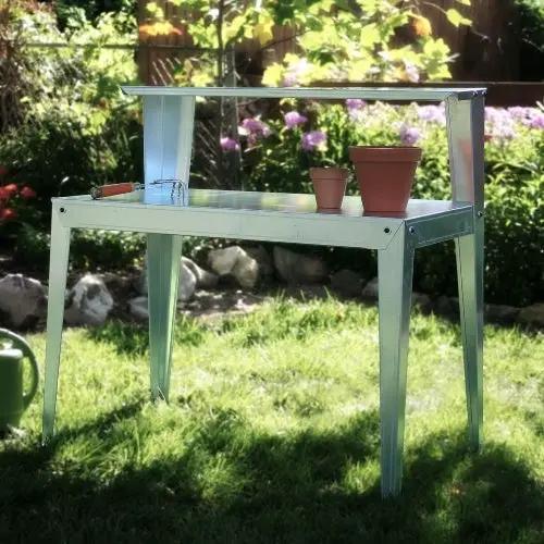 Galvanized Steel Potting Bench Garden Workstation Rack Table by HomePacific