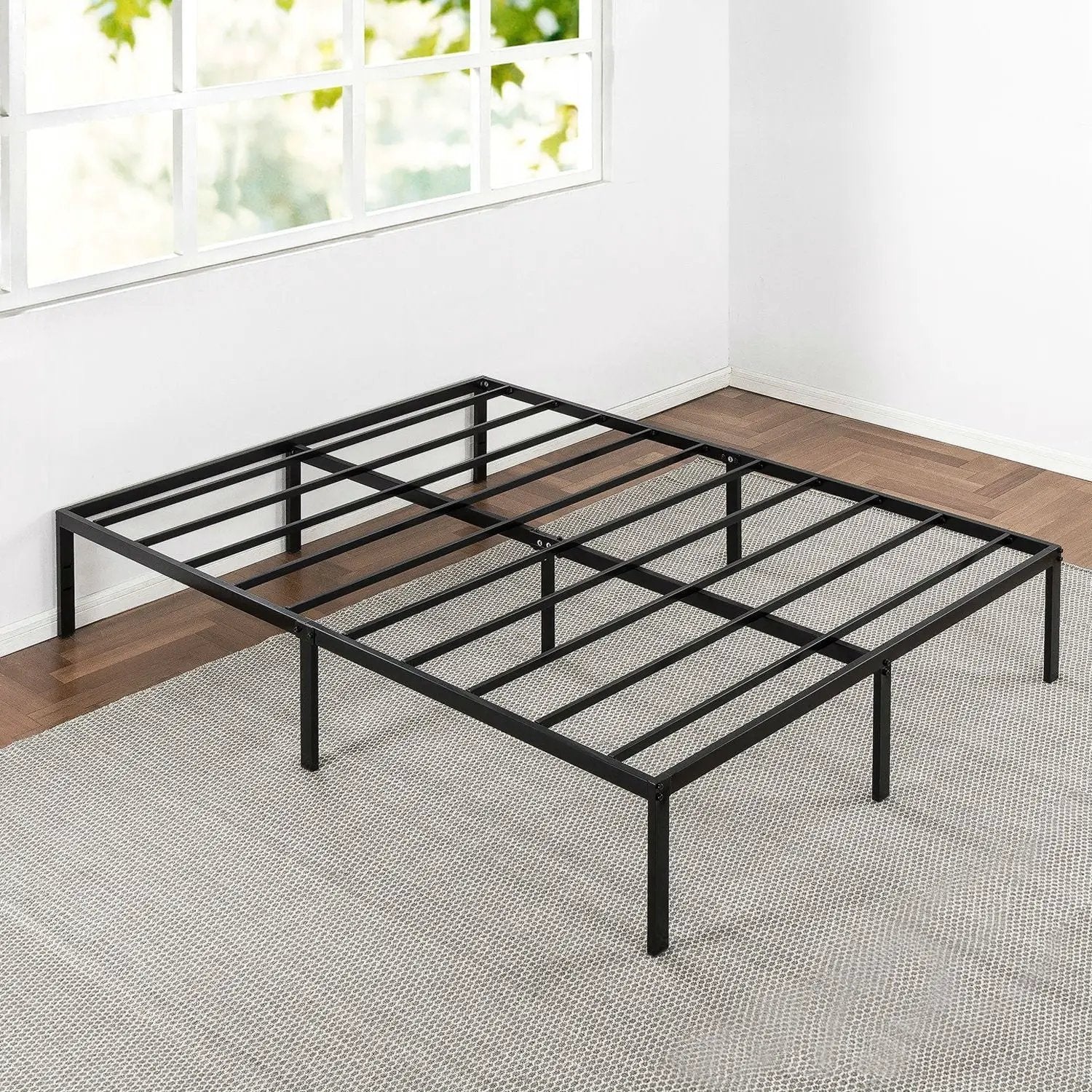 Queen size Sturdy Black Metal Platform Bed Frame with Headboard Attachments by HomePacific