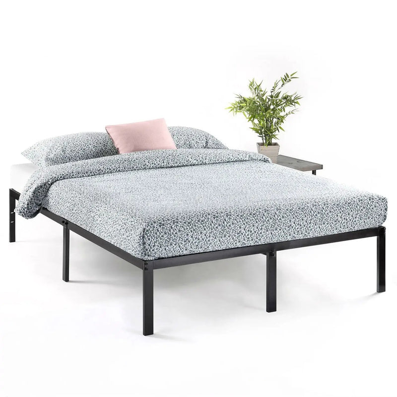 Queen size Sturdy Black Metal Platform Bed Frame with Headboard Attachments by HomePacific