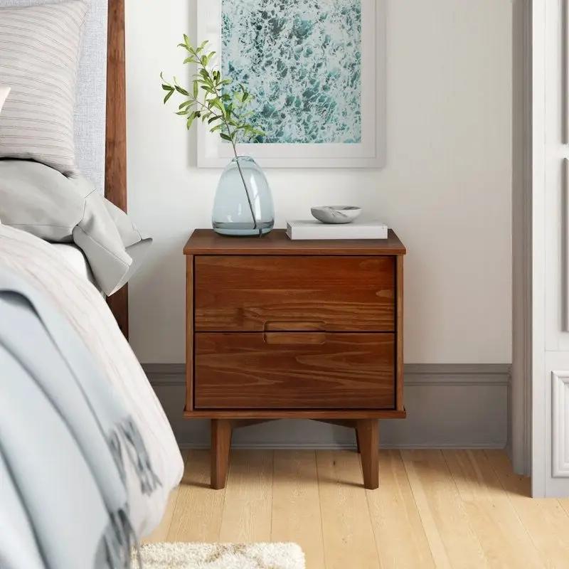 FarmHouse 2 Drawer Solid Wood Nightstand Walnut by HomePacific