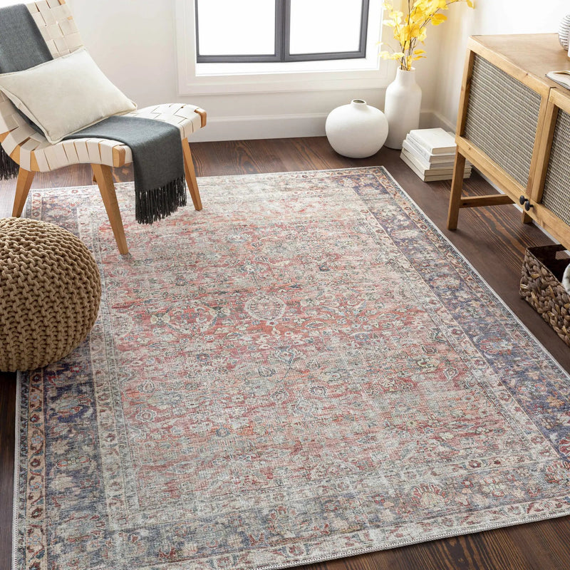 Rust Anahawan Distressed Washable Area Rug - Clearance by Boutique Rugs