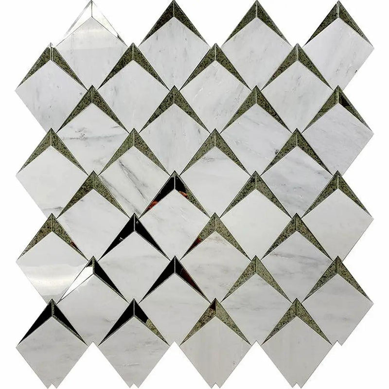 Eastern White, Glass 12x12 Polished Diamond Marble Mosaic Tile (5 pack, 5 sq ft/case) by Apollo Tile