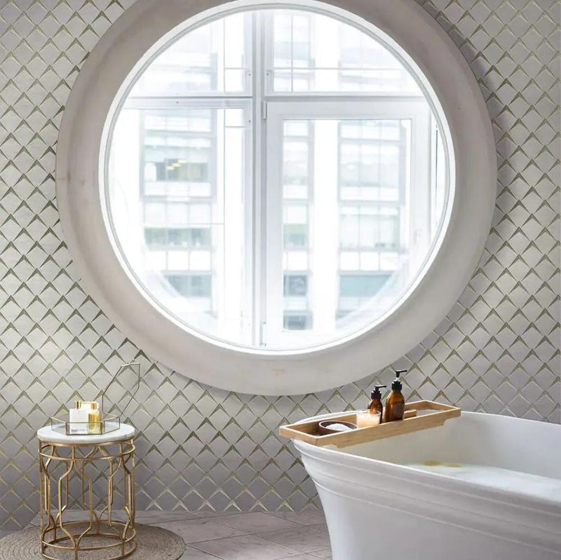 Eastern White, Glass 12x12 Polished Diamond Marble Mosaic Tile (5 pack, 5 sq ft/case) by Apollo Tile