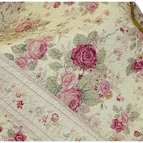 Red Pink Gold Ecru Floral Roses Quilt Throw Blanket in 100% Cotton by HomePacific