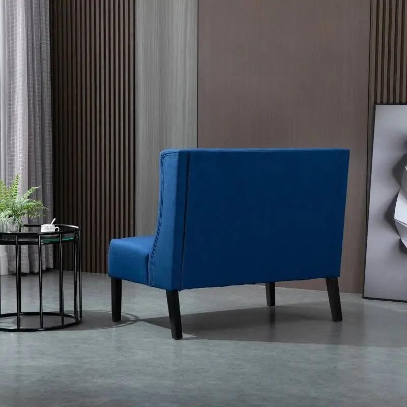Scandinavian 2 Seater Button Tufted Loveseat Wooden Legs Blue Linen by HomePacific