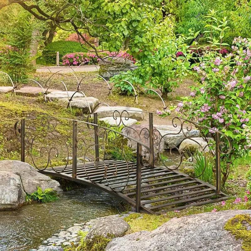 Outdoor Vintage Bronze Arch 6-ft Garden Bridge with Side-Rails by HomePacific
