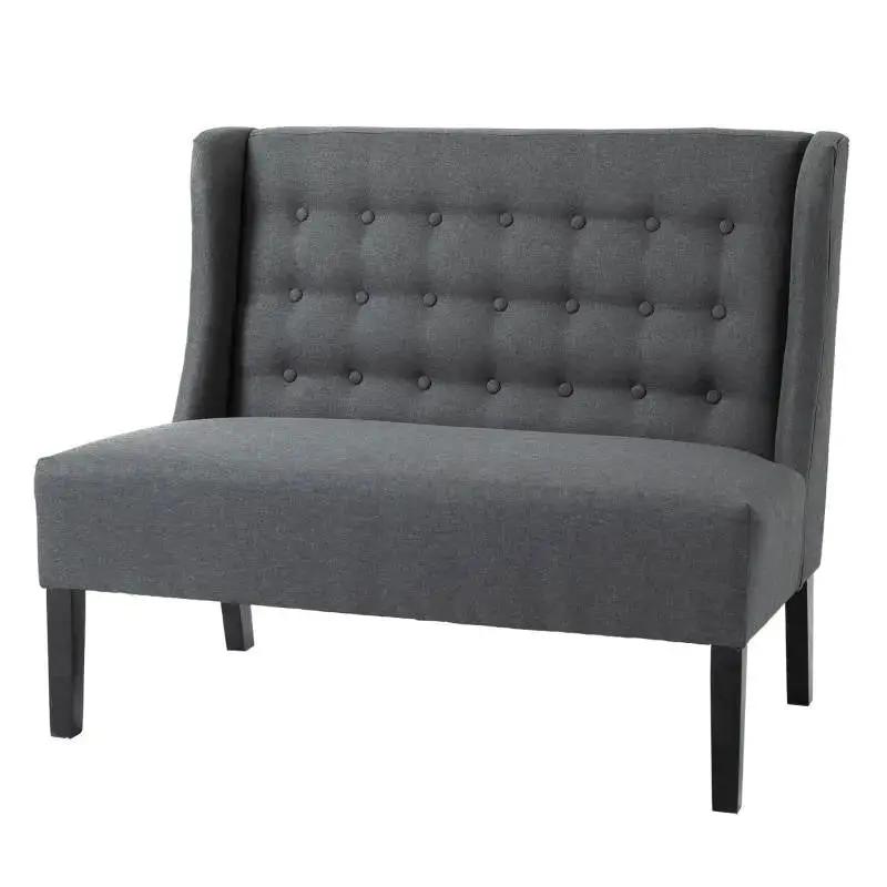 Scandinavian 2 Seater Button Tufted Loveseat Wooden Legs Gray Linen by HomePacific
