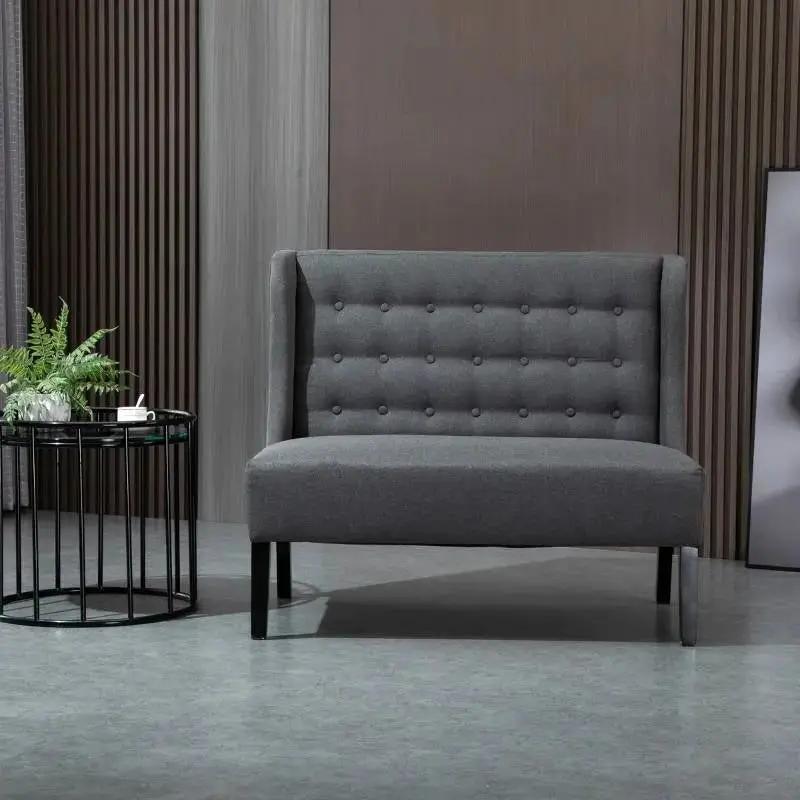 Scandinavian 2 Seater Button Tufted Loveseat Wooden Legs Gray Linen by HomePacific