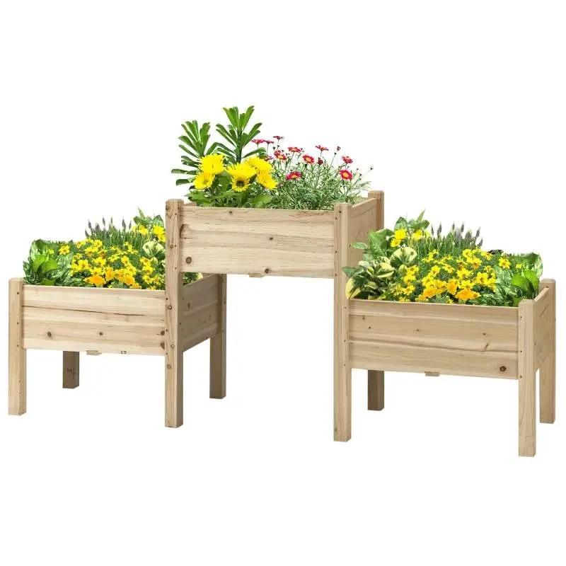 FarmHouse 3 Wooden Elevated Planter Raised Garden Beds by HomePacific
