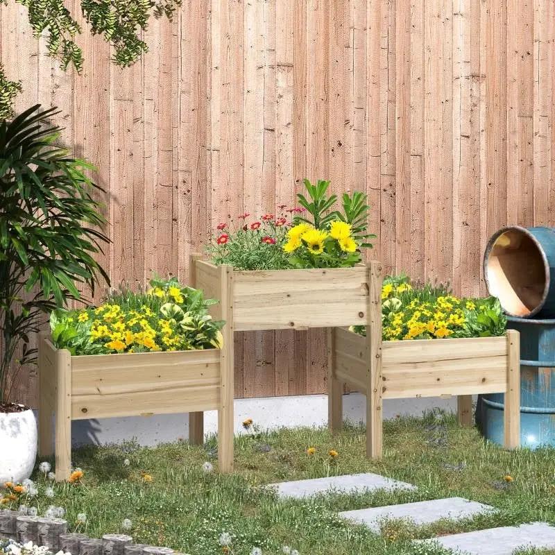 FarmHouse 3 Wooden Elevated Planter Raised Garden Beds by HomePacific