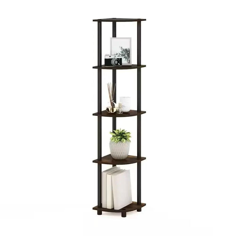 5-Shelf Modern Corner Bookcase in Black Brown Wood Finish by HomePacific